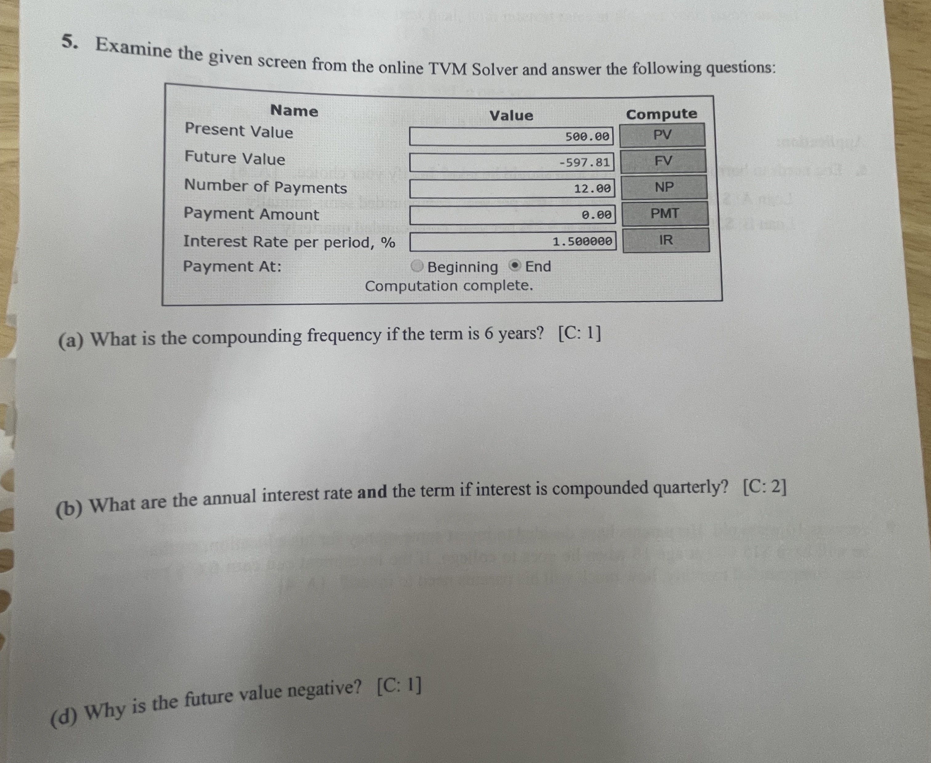  Examine the given screen from the online TVM Solver and answer