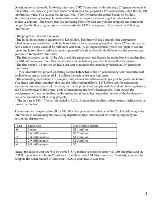 sheet with the final answers and attach excel solutions for each problem