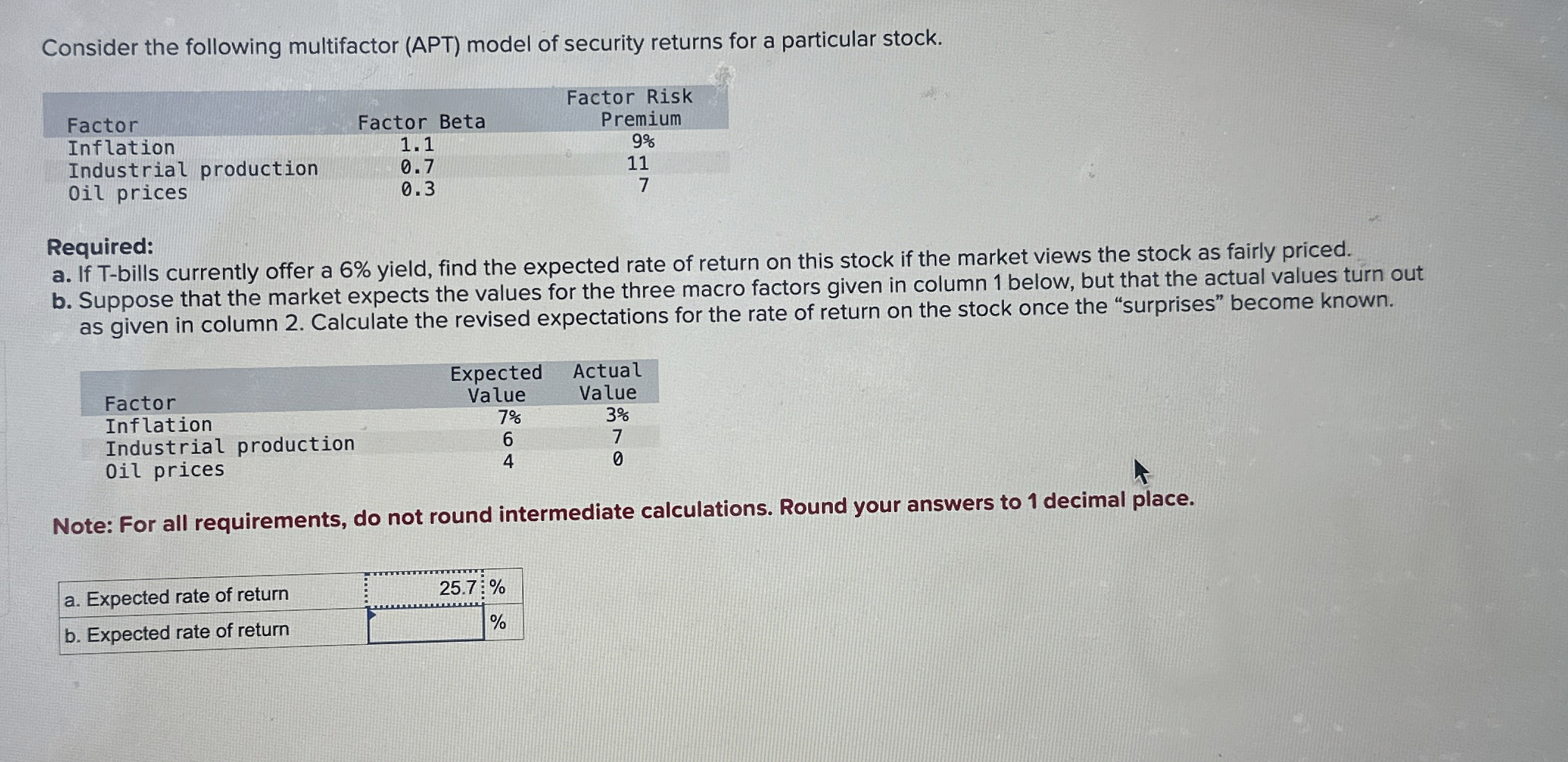  Consider the following multifactor (APT) model of security returns for a