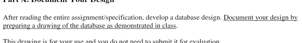  After reading the entire assignment/specification, develop a database design. Document your