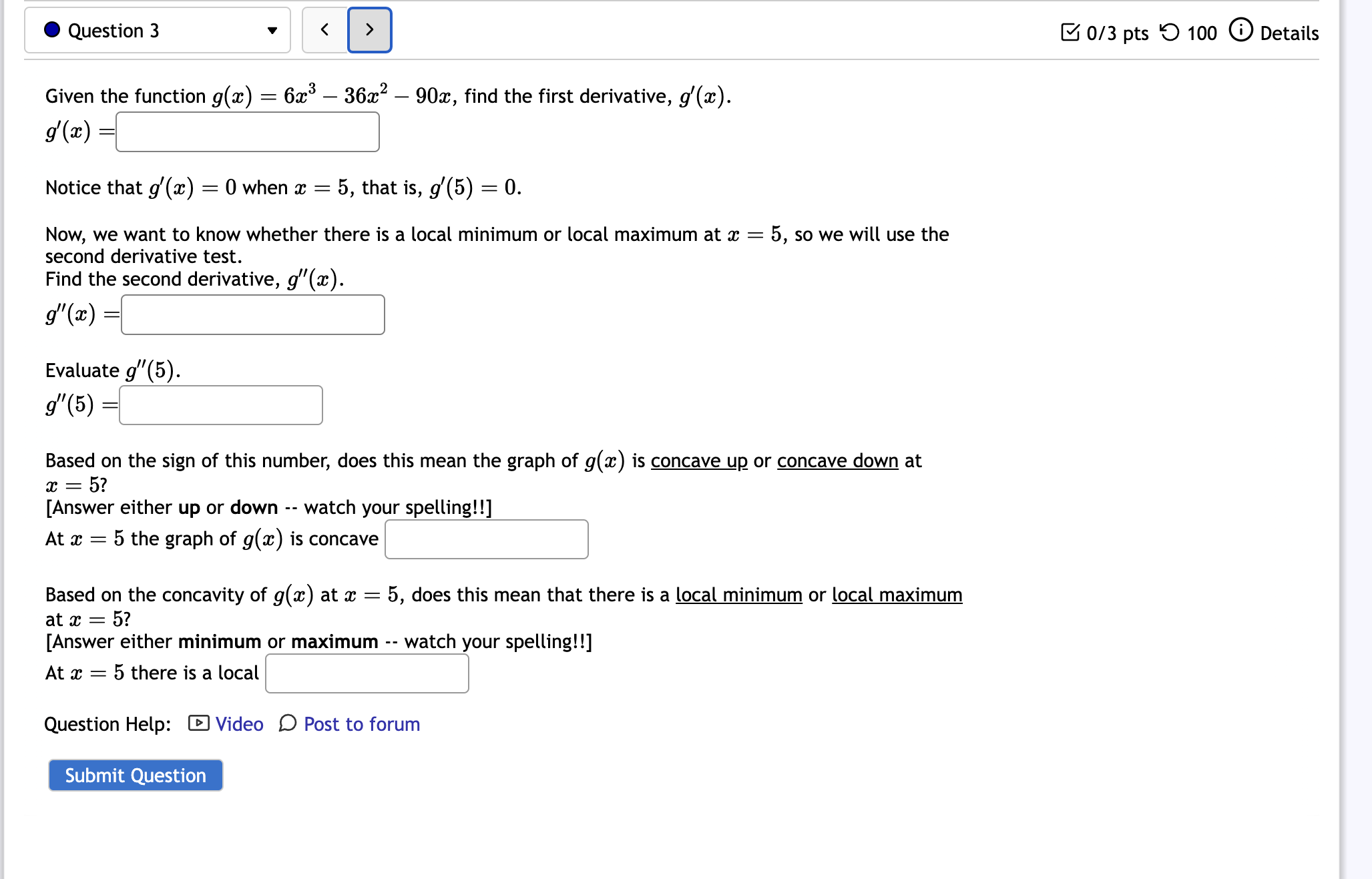 critical points does the original function f(x) have? Question Help: []Video 1
