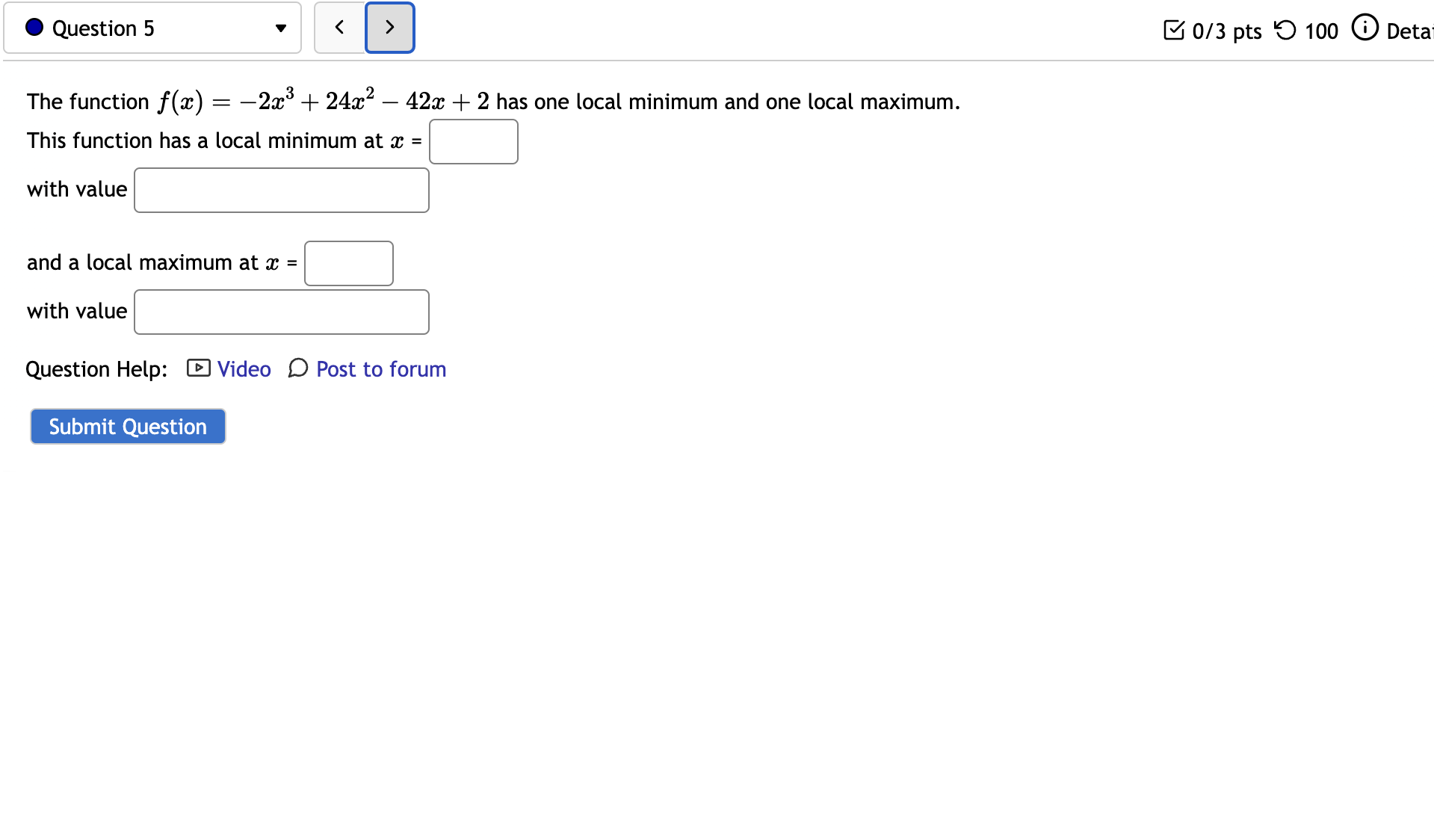 & 0/3 pts O 100 O Details A farmer finds that if