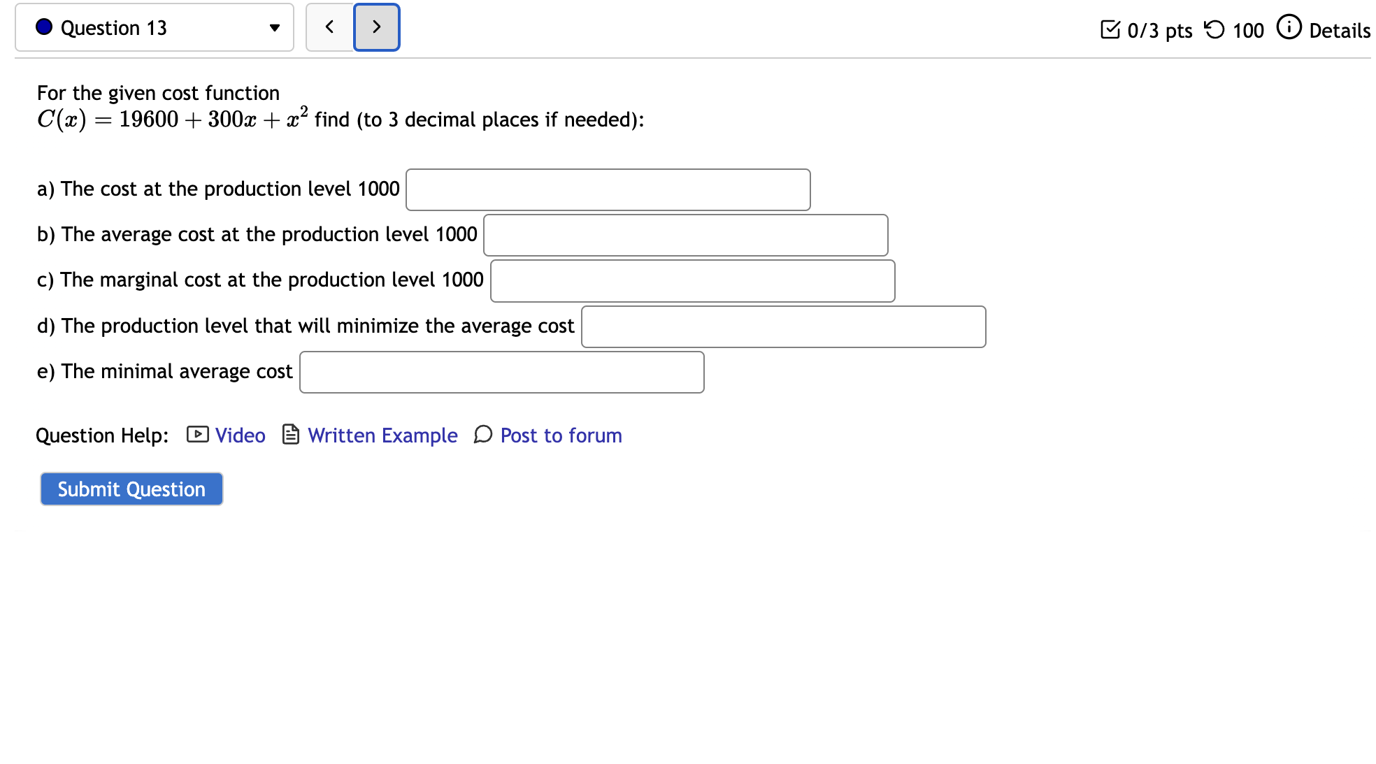 Video [ Post to forum Submit Question @ Question 13 v