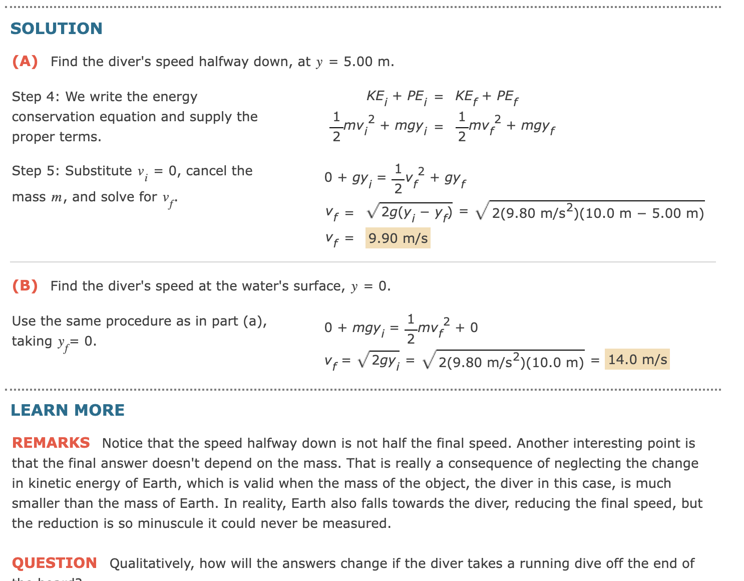 Diver GOAL Use conservation of energy to calculate the speed of a