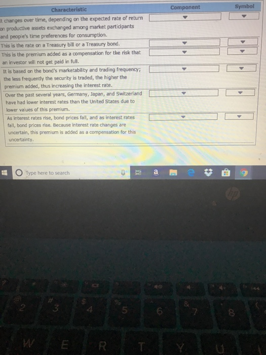  Component Symbol Characteristic t changes over time, depending on the expected