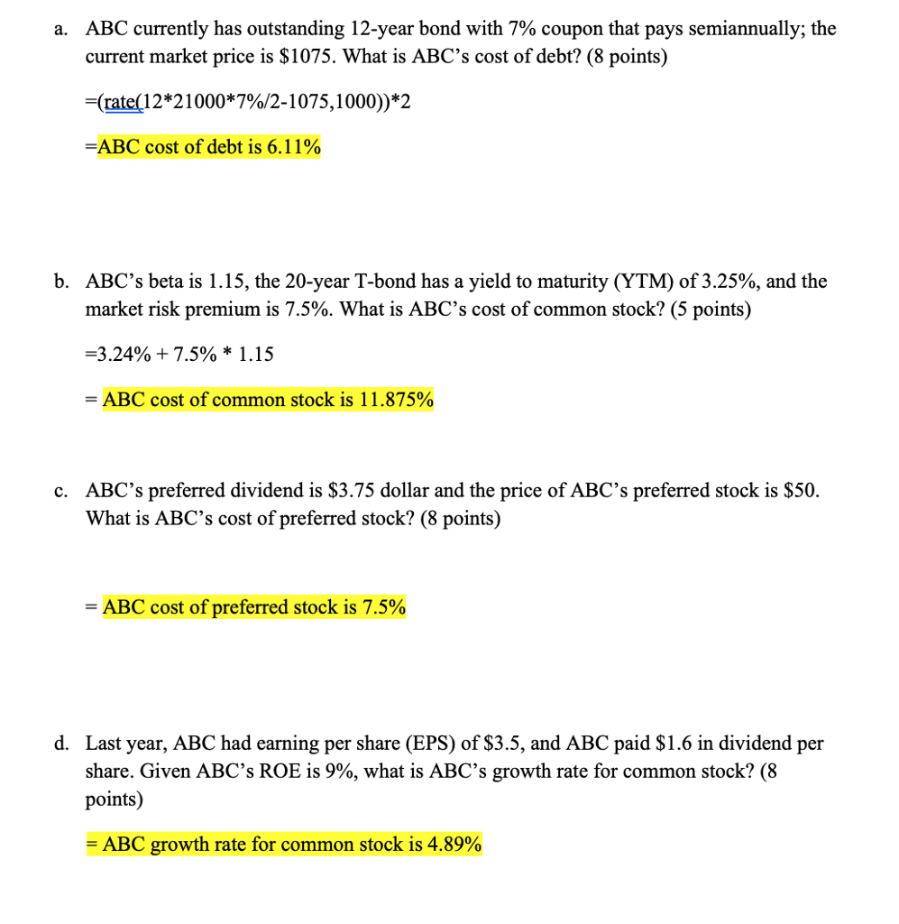 Help with G and H please a. ABC currently has outstanding 12-year
