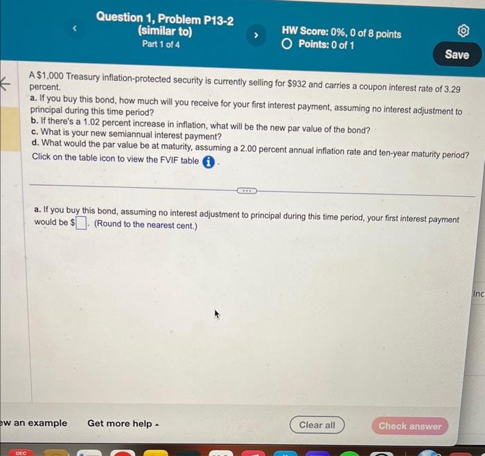 (4 part question) please do all 4 parts A $1,000 Treasury inflation-protected