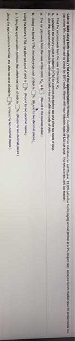  Cost of debt using both methods (YTM and the approximation formula)