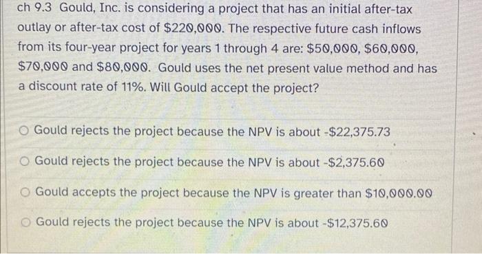  ch 9.3 Gould, Inc. is considering a project that has an