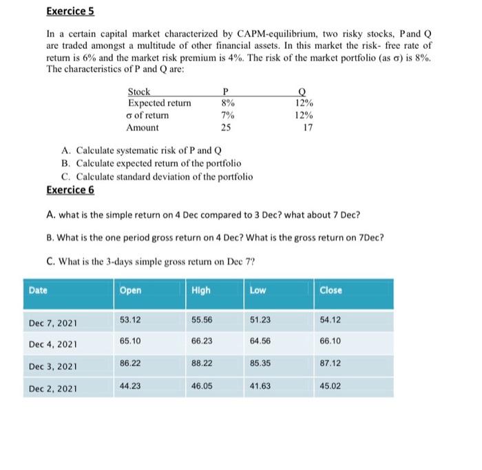 solve 5 and 6 with steps In a certain capital market characterized