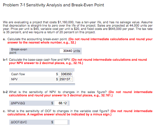  Problem 7-1 Sensitivity Analysis and Break-Even Point We are evaluating a