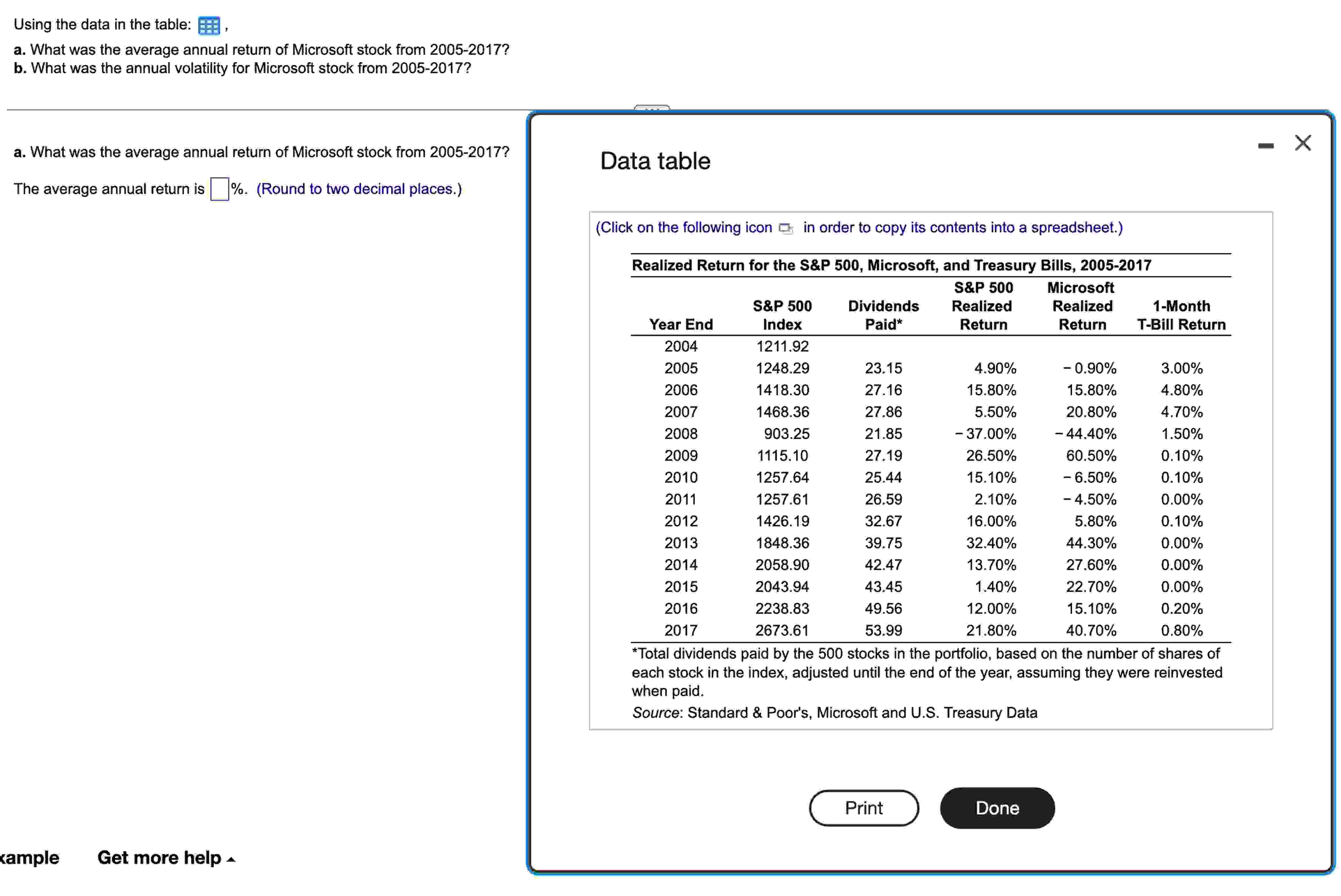  Using the data in the table: , a. What was the