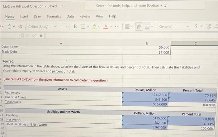 in the table above, calculate the Assets of this firm, in dollars