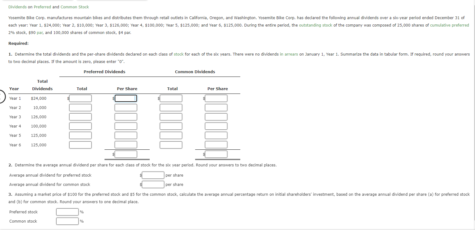 need this for a finance one class Dividends on Preferred and Common