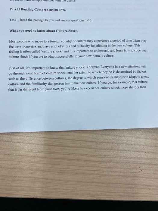 Read passage answer questions J. UIUIUL all appunt with the doctor. Part