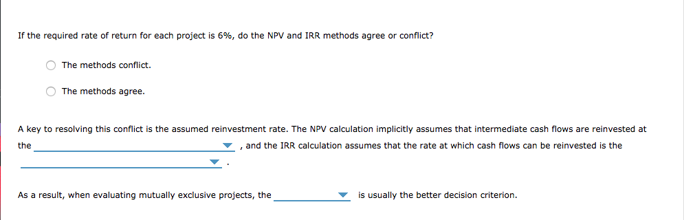 the net present value (NPV) methods will not always choose the same