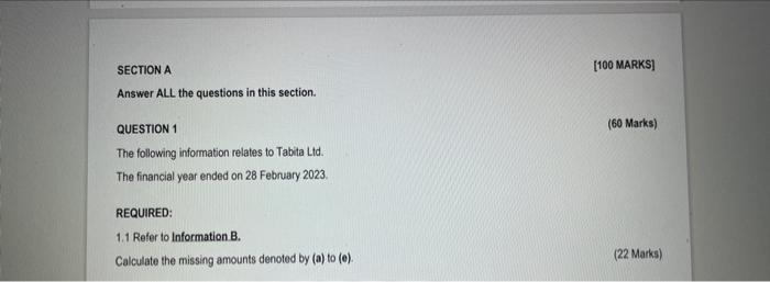  ANSWER TO BE IN RANDS(R) SECTION A [100 MARKS] Answer ALL