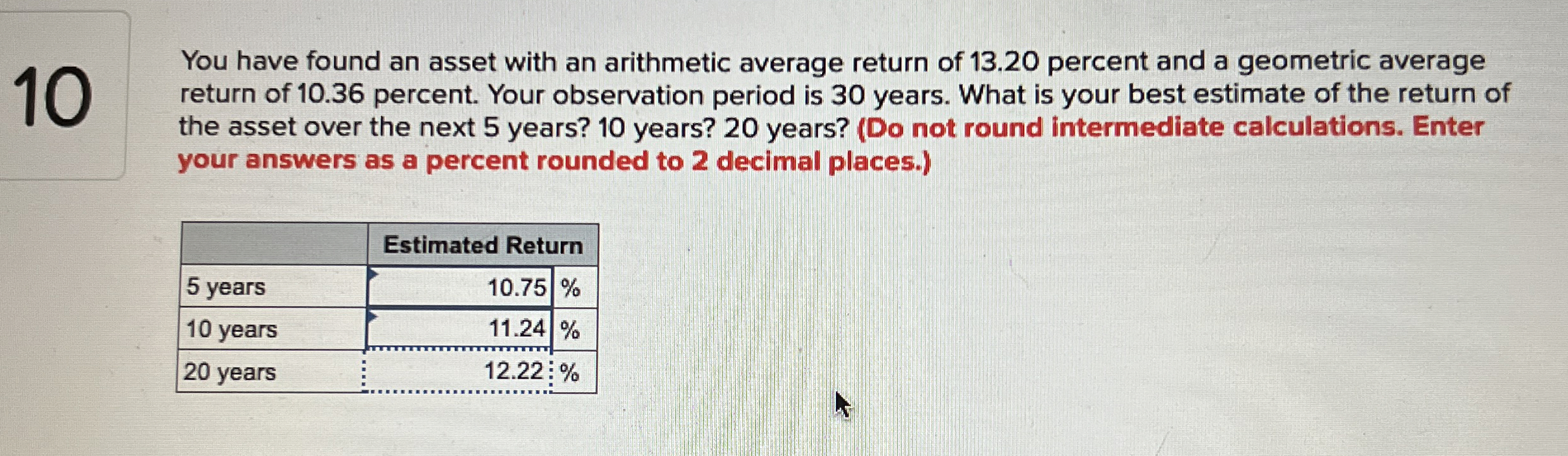  10 You have found an asset with an arithmetic average return