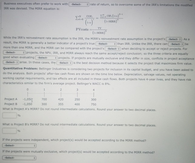 quantitative problem only show work please Select rate of return, so