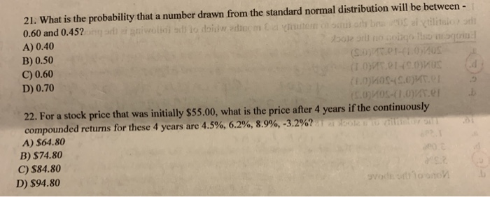 please show your work! 21. What is the probability that a number