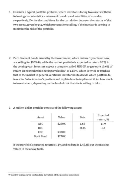  please solve the problems sunject: corporate finance 1. Consider a typical