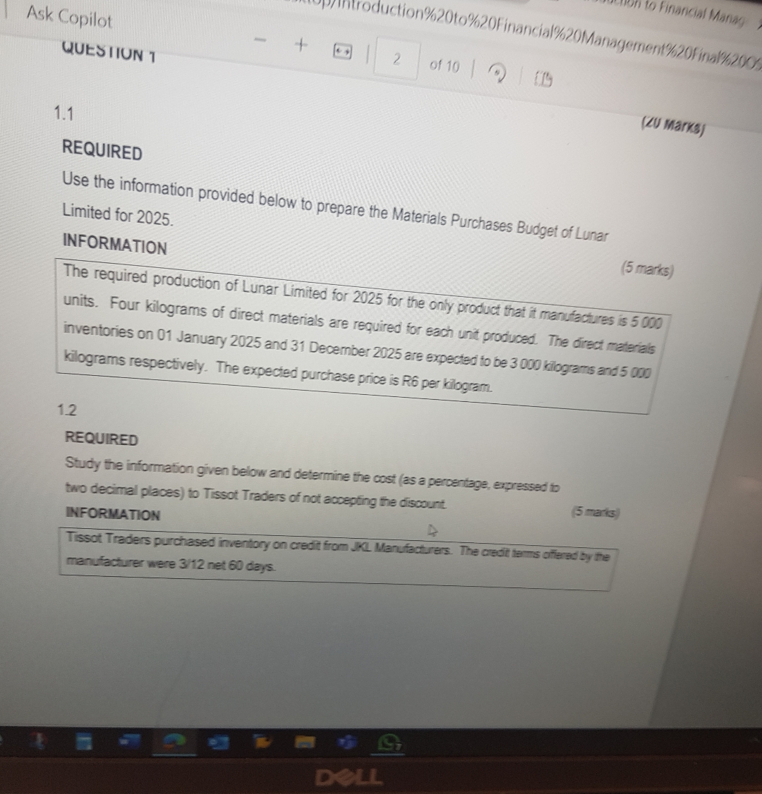  Ask Copilot QUESIIUN T 1.1 (20 Marks) REQUIRED Use the information