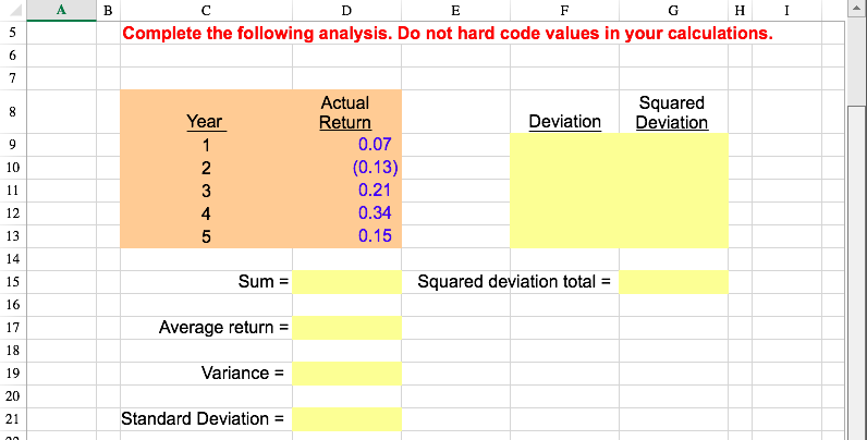 Returns and Variability - Excel FILE HOME INSERT PAGE LAYOUT FORMULAS DATA