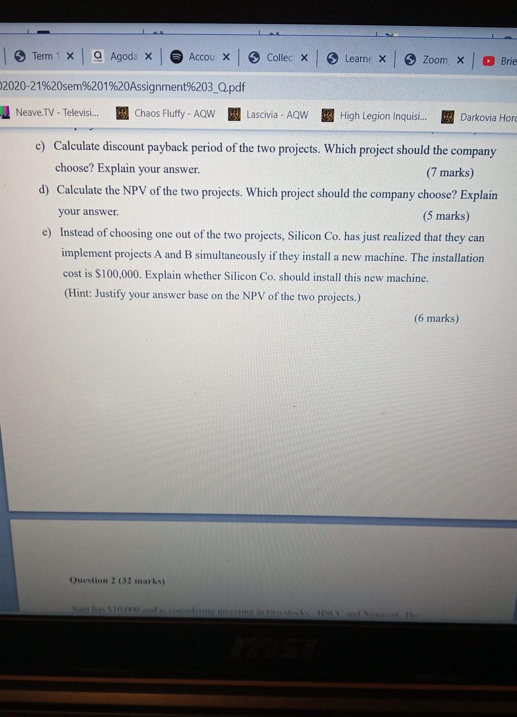 1 (28 marks) Silicon Co. is a start-up company. It is now