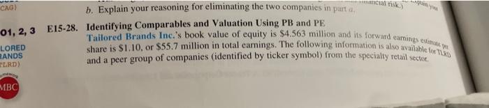  Identifying Comparables and Valuation Using PB and PE Tailored Brands Inc,'s
