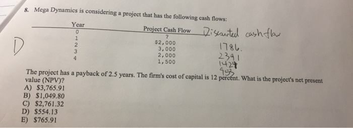  8. Mega Dynamics is considering a project that has the following