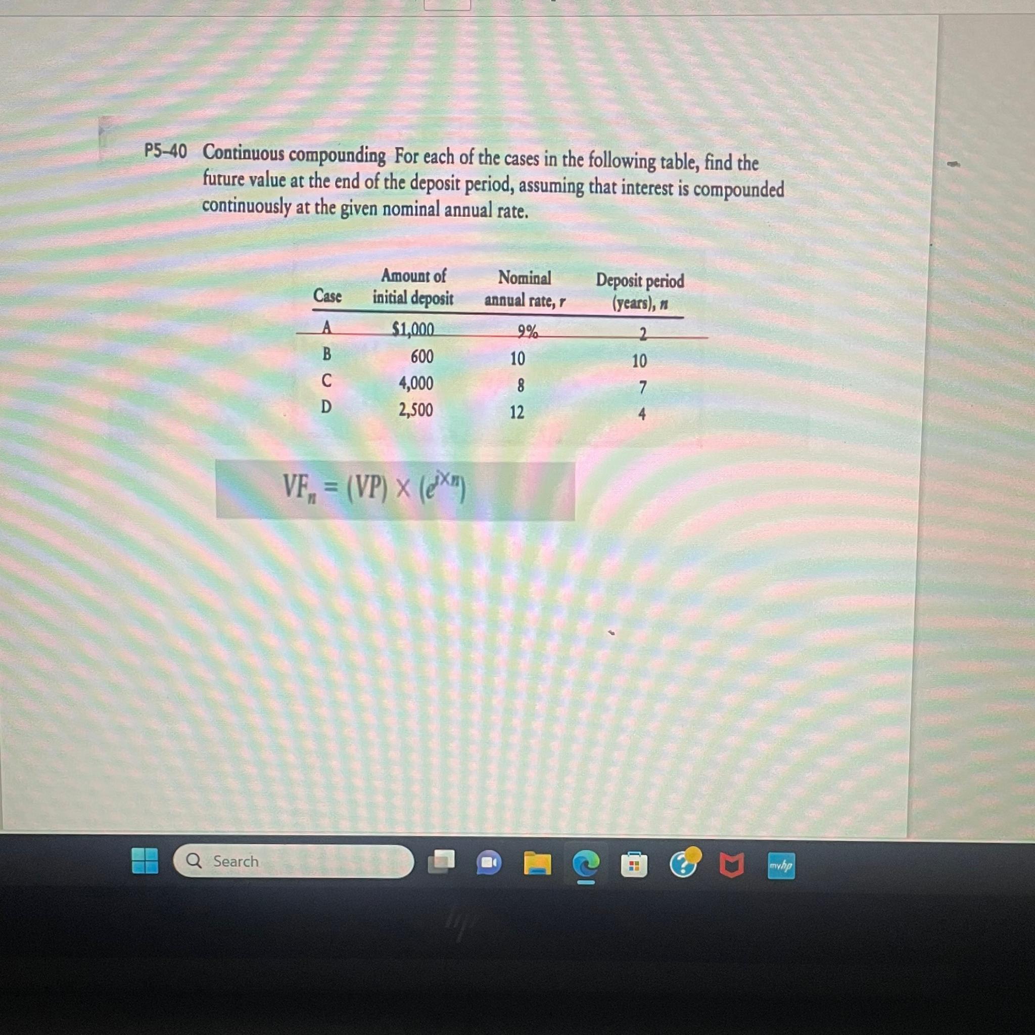  P5-40 Continuous compounding For each of the cases in the following