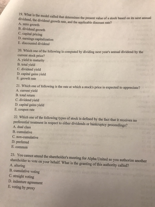  19. What is the model called that determines the present value