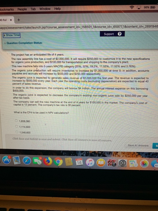  98% E52 Window Help Bookmarks People Tab 0 Fall: X mapps/assessment/take/launch.jsp?course_assessment