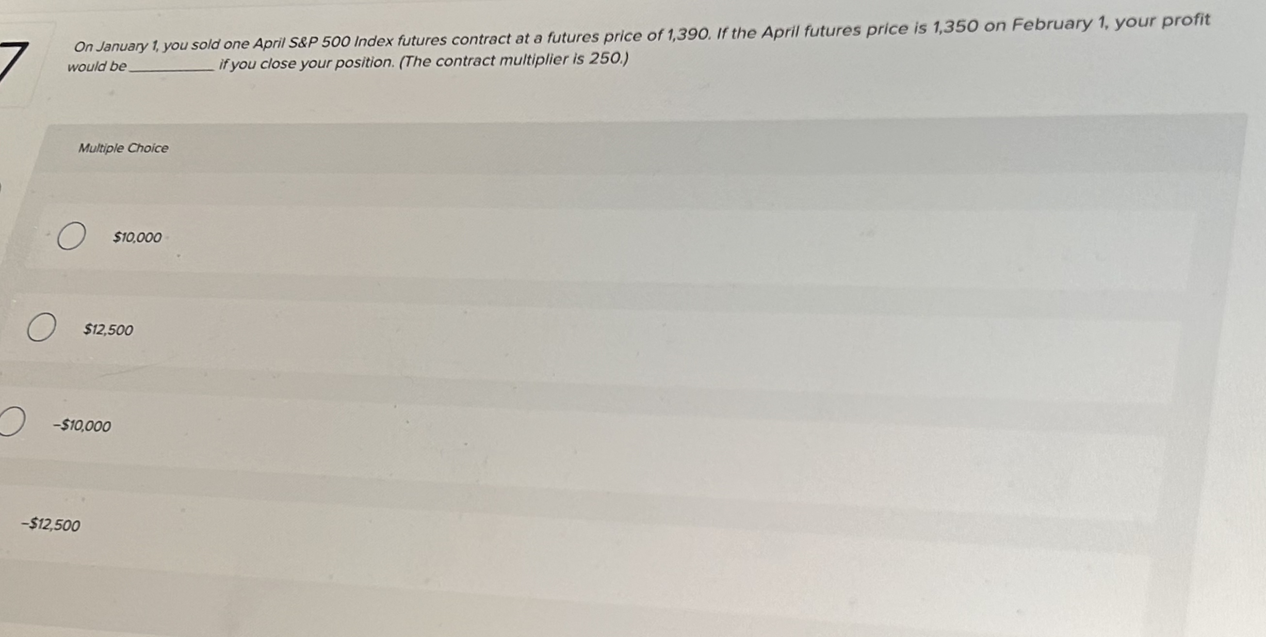  On January 1, you sold one April S&P 500 Index futures