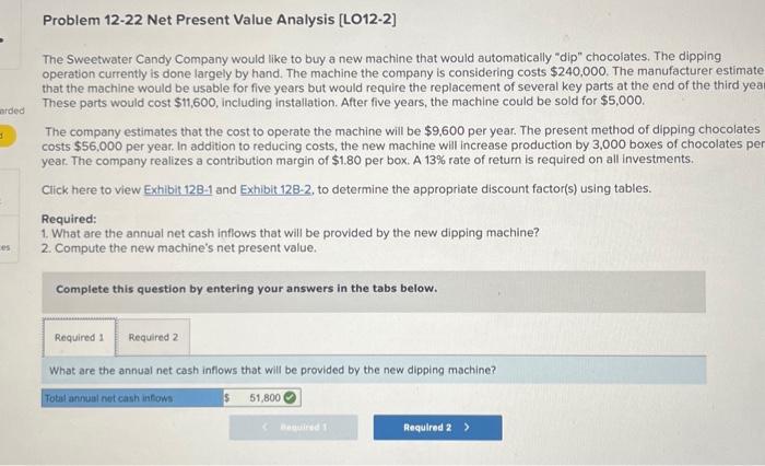  please help me with this!!!! thank you Problem 12-22 Net Present