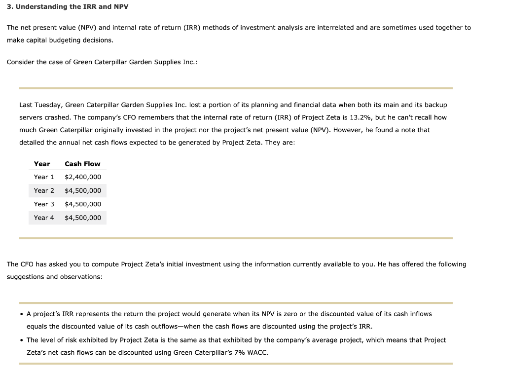3. Understanding the IRR and NPV The net present value (NPV)