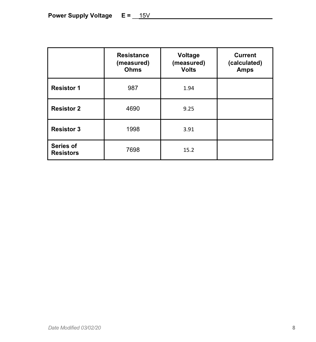 components. This experiment is designed to examine the relationship between Voltage, Current