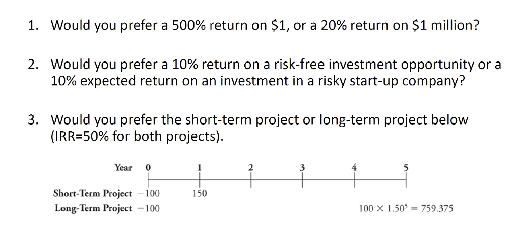 Write an expression for the NPV for each project as a function