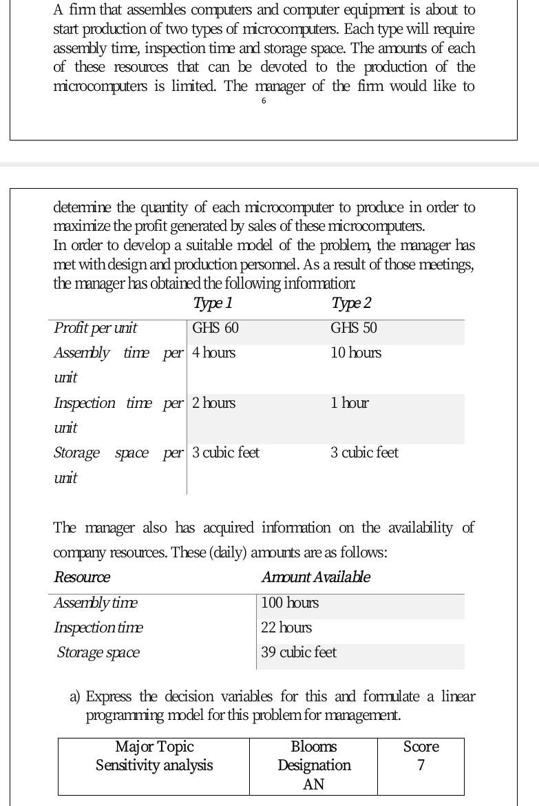  A firm that assembles computers and computer equipment is about to
