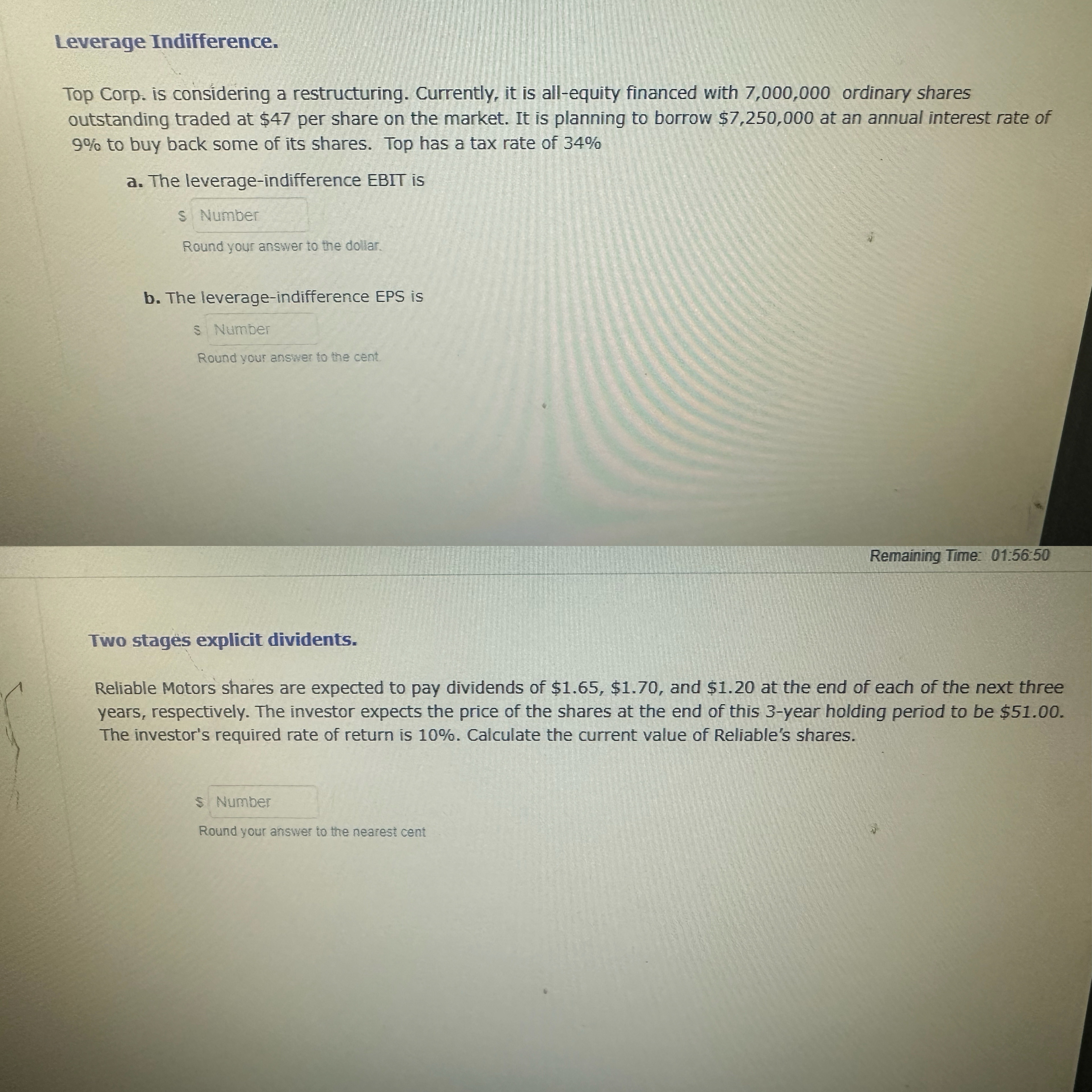  Leverage Indifference. Top Corp. is considering a restructuring. Currently, it is