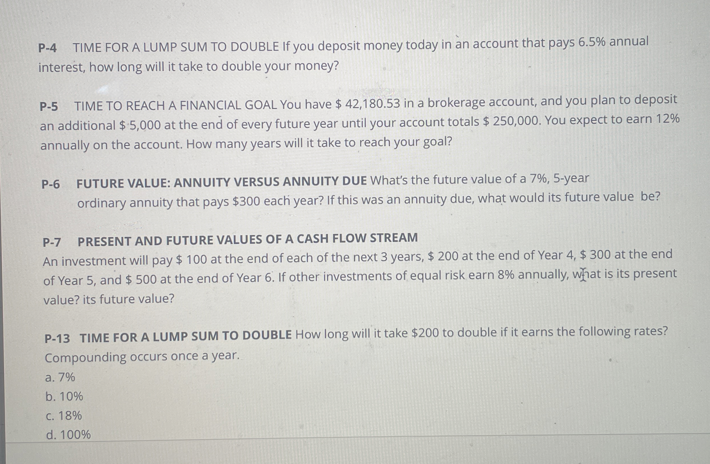  P-4 TIME FOR A LUMP SUM TO DOUBLE If you deposit