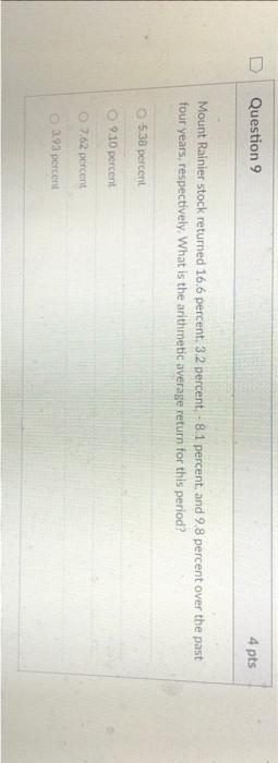 I need help Double check your answers !! Mount Rainier stock returned