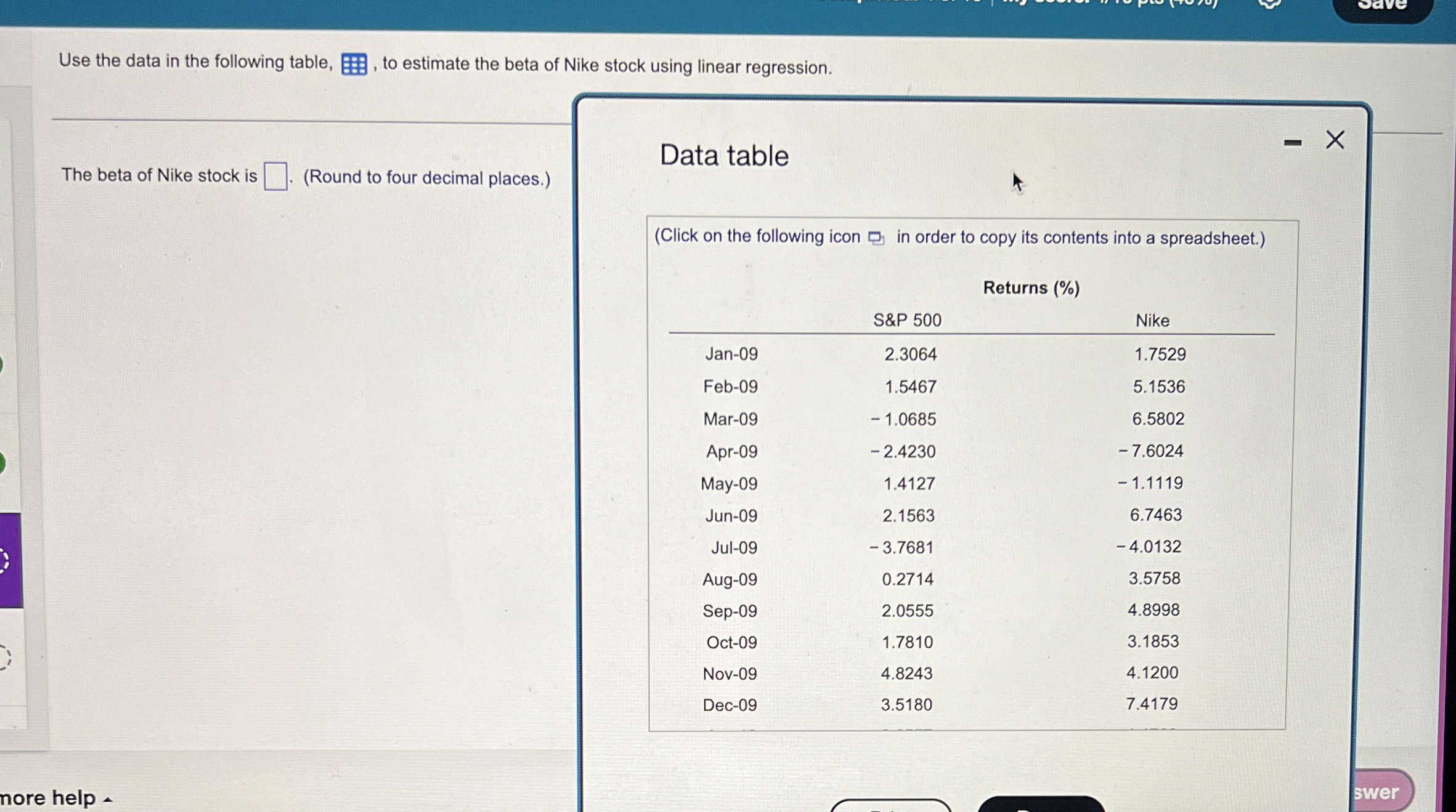  Use the data in the following table, , to estimate the