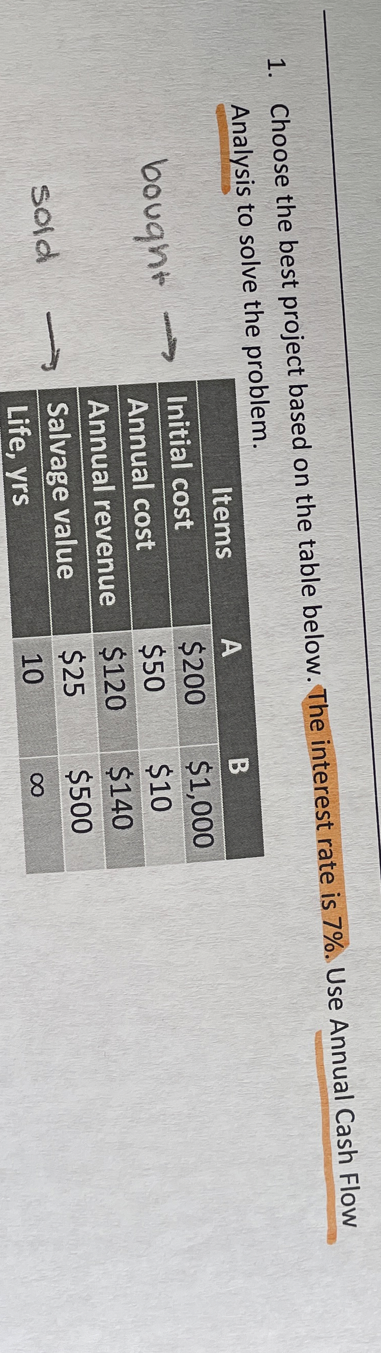  Choose the best project based on the table below. The interest