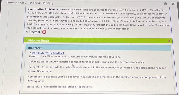  Quantitative Problem 1: Beasley Industries' sales are expected to increase from