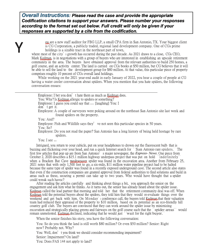  Overall Instructions: Please read the case and provide the appropriate Codification