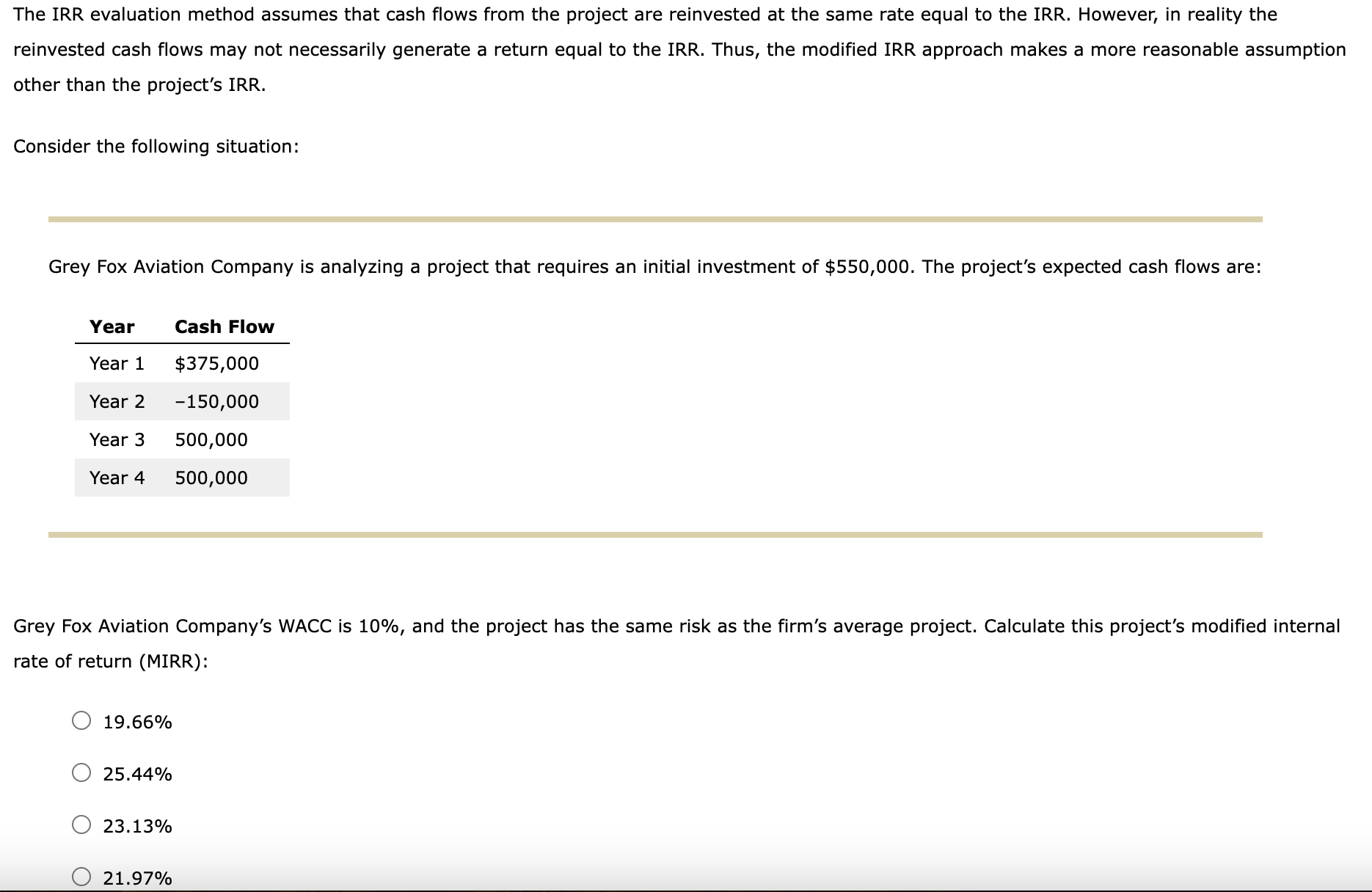 If Grey Fox Aviation Companys managers select projects based on the