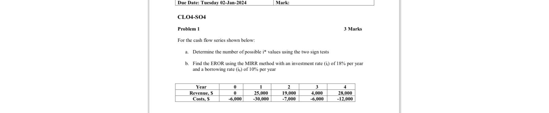  For the cash flow series shown below: a. Determine the number