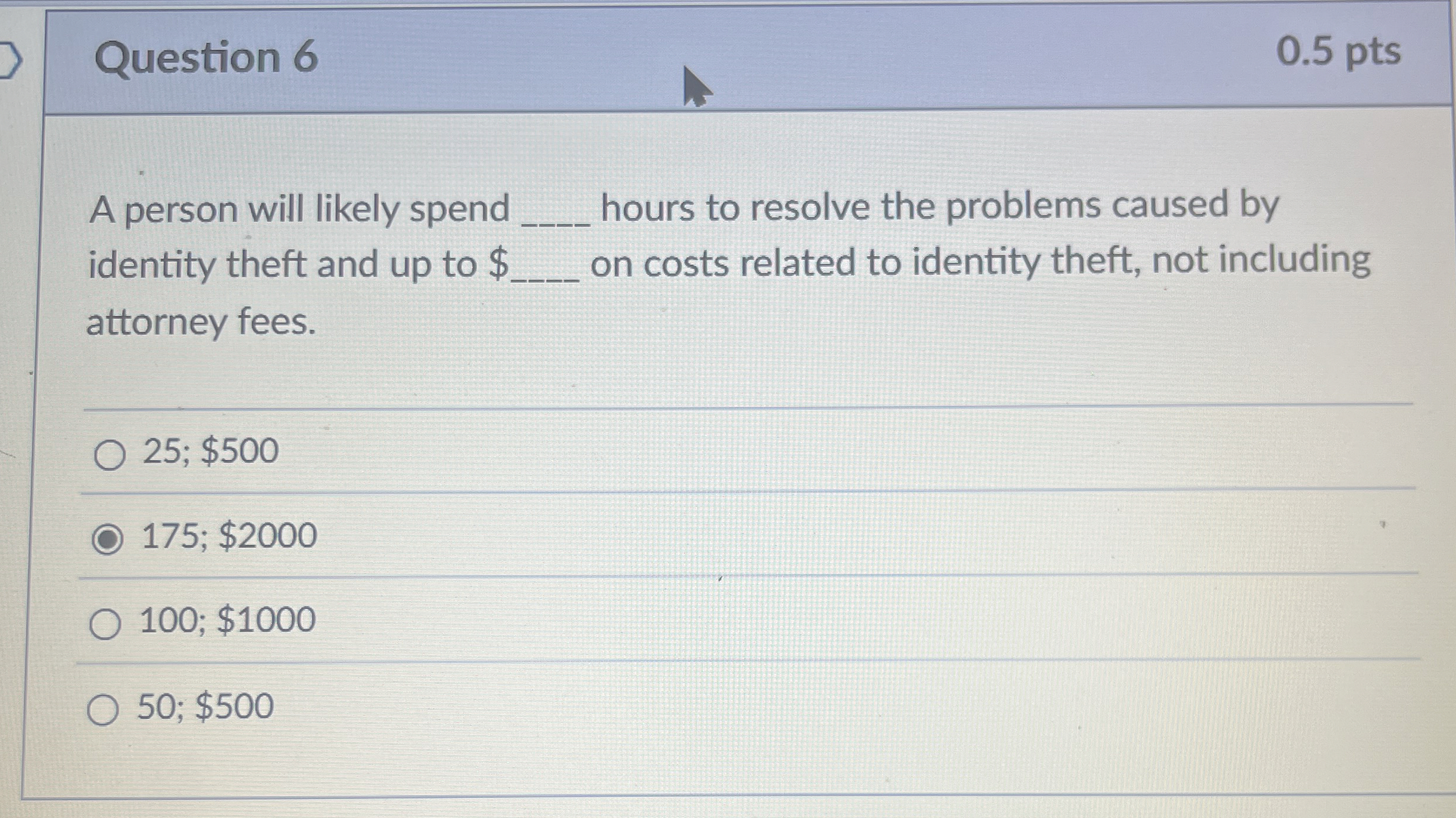  Question 6 A person will likely spend hours to resolve the