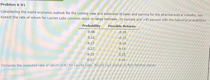  Problem 6-01 Considering the world economic outlook for the coming year